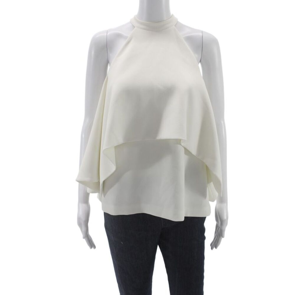 Edit Women Halter Top Sleeveless Ivory Polyester Blend Solid Size S